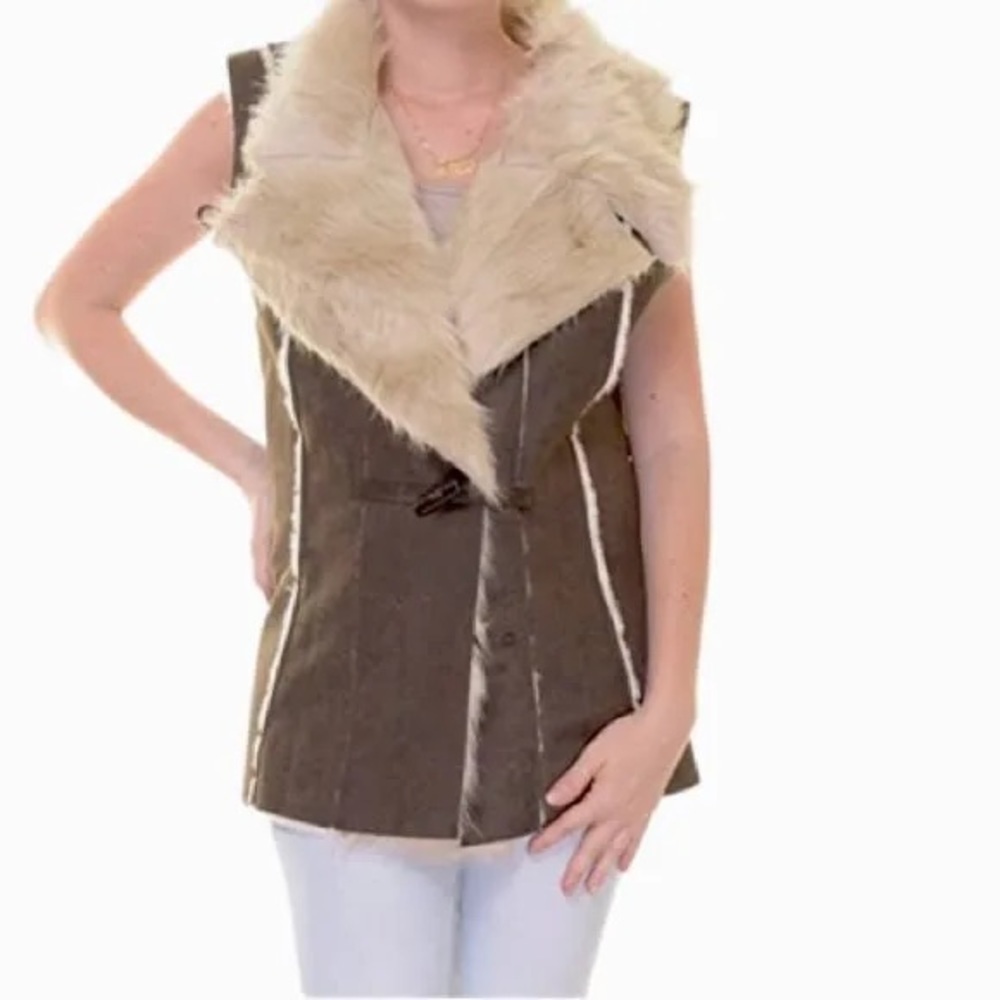 INC International Concepts Womens Night Moss Faux Suede Faux Fur Vest - Size Med